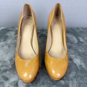 Joan David Heels Size 7.5M Tan Patent Leather Platform Stiletto‎ Pumps